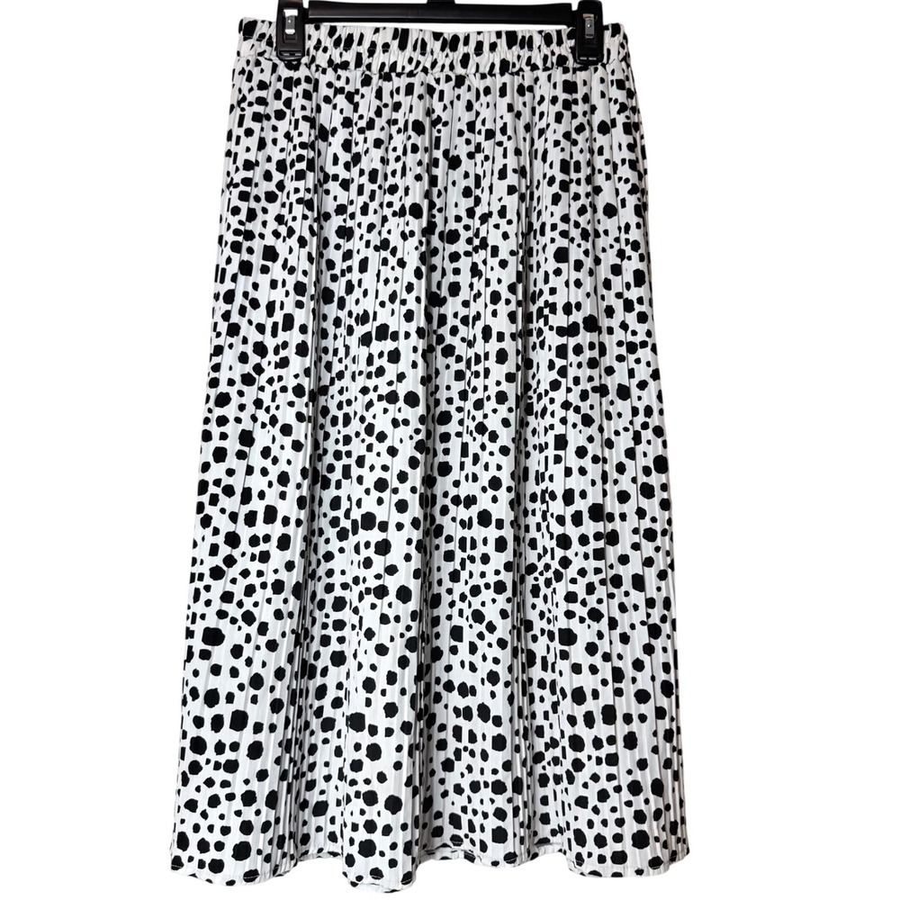 Sweet Rain Pleated Midi Skirt Womens Large White Black Dalmatian‎ Print Mod